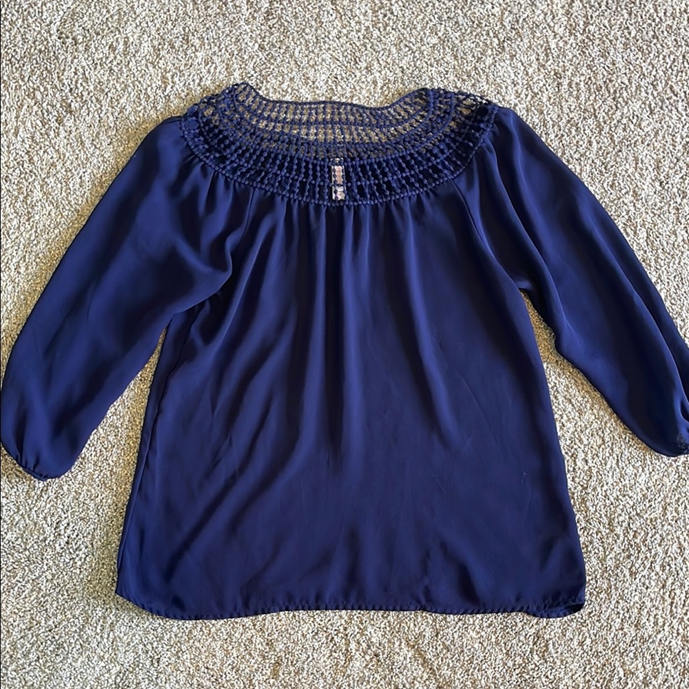 Xhilaration Blue Smocked 3/4 Sleeve Blouse